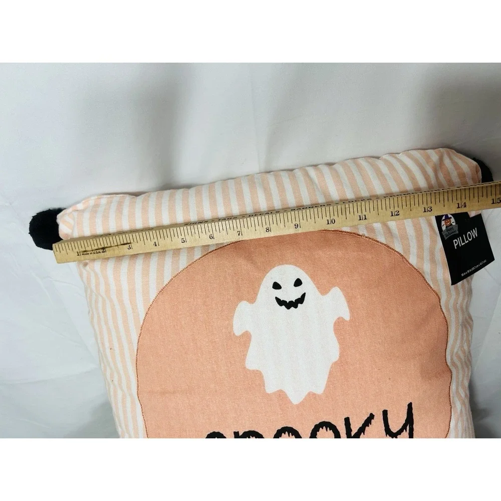 Halloween Throw Pillow Striped Whimsi Cute Ghost Spooky Fall Decor Pastels 14x14